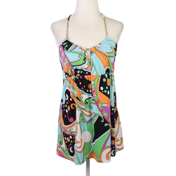 Vintage Tops - Vintage Y2K Candy Rain psychedelic print babydoll halter top M